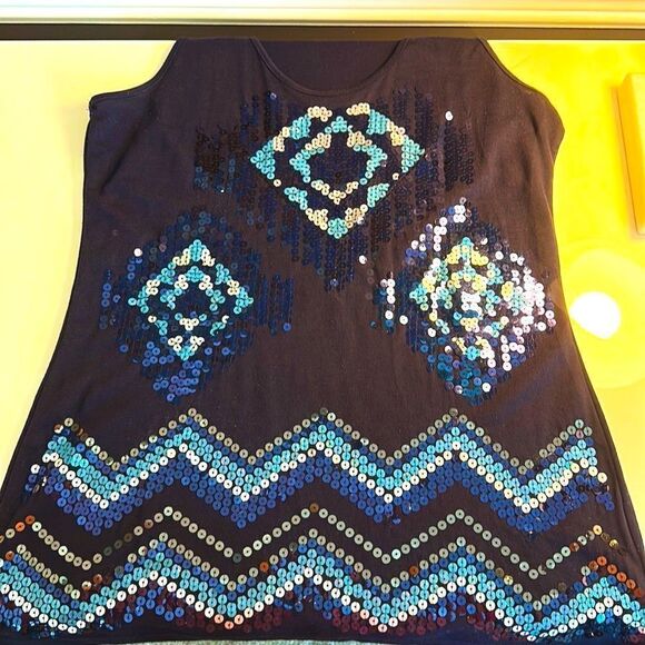 Almost Famous Sequin Tank Top- Navy Blue - Picture 3 of 4